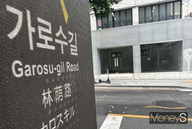 신사동 가로수길 메인거리에 건물 1층이 통으로 공실로 비어있다. /사진=장동규 기자