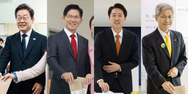 '위기의 대한민국'을 앞으로 5년 동안 이끌 21대 대통령이 3일 결정된다. 사진은 이재명 더불어민주당(왼쪽부터), 김문수 국민의힘, 이준석 개혁신당, 권영국 민주노동당 대통령 후보가 제21대 대통령선거 사전투표 첫날인 지난 5월29일 투표하고 있는 모습. /사진=뉴스1