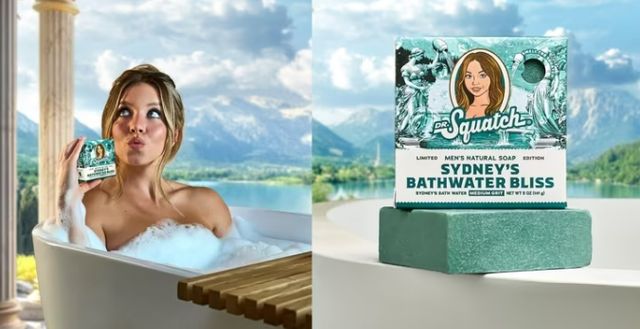 미국 할리우드 배우 시드니 스위니가 자신의 목욕물이 첨가된 한정판 비누를 개발했다. 사진은 시드니 스위니(왼쪽)와 그의 목욕물이 첨가된 비누의 모습. /사진=온라인 커뮤니티 갈무리