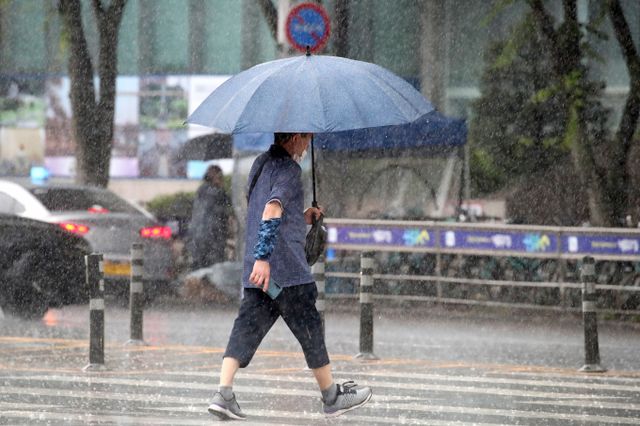 21일 전국을 강타한 장맛비가 수도권과 중부지방을 시작으로 멈출 전망이다. 사진은 지난 16일 대구 수성구 달구벌대로를 지나는 시민들의 모습. /사진=뉴스1