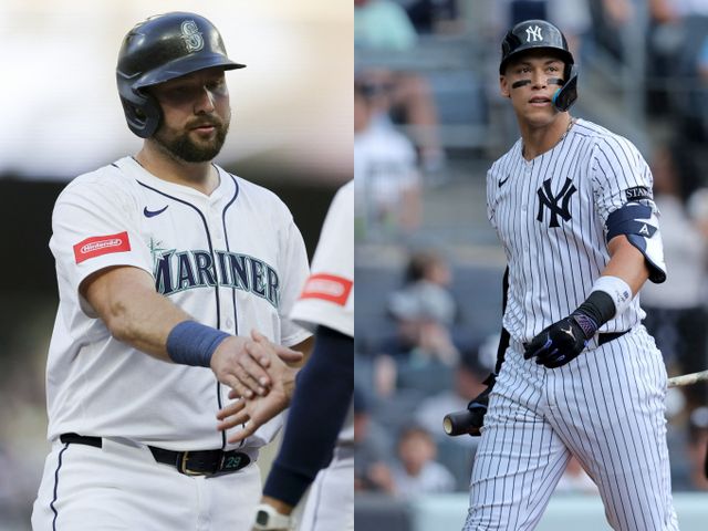 메이저리그 홈런 선두 칼 롤리와 2위 애런 저지가 홈런을 기록했다. 사진은 시애틀 매리너스에서 활약 중인 롤리(왼쪽)과 뉴욕 양키스에서 활약 중인 저지의 모습. /사진=로이터