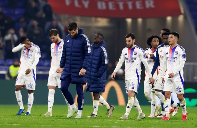 올림피크 리옹이 재정 악화로 강등 위기로 인해 2부리그 강등 위기에 놓였다. 사진은 2024-25시즌 리옹에서 활약한 선수단의 모습. /사진=로이터