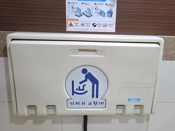 남성 육아 휴직의 증가세에도 관련 인프라는 여전히 부족하다. 사진은 서울 지하철 9호선 여의도역 여자화장실 내부에 위치한 기저귀 교환대의 모습. /사진=이수빈 기자