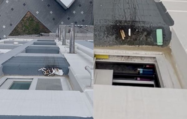  베란다 세탁실에서 흡연하는 이웃이 자제를 부탁하자 적반하장 태도를 보였다는 주장이 제기됐다. 사진은 아파트 창틀 위 담배꽁초 모습. /사진=보배드림 캡처