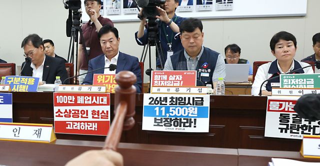 26일 세종시 정부세종청사에서 고용노동부에서 열린 최저임금위원회 제7차 전원회의에 참석한 류기정 사용자위원과 류기섭 근로자위원이 회의 시작을 지켜보고 있다. / 사진=뉴스1 김기남 기자 /사진=(세종=뉴스1) 김기남 기자