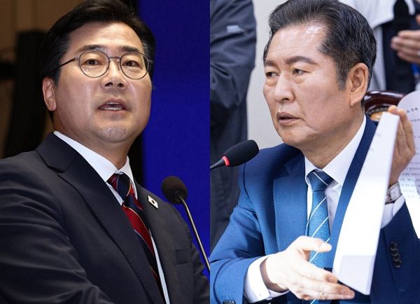 더불어민주당의 새로운 수장을 선출하는 과정에 정치권의 이목이 집중되고 있다. 사진은 박찬대 더불어민주당 원내대표와(왼쪽) 정청래 의원 모습. /사진=뉴스1