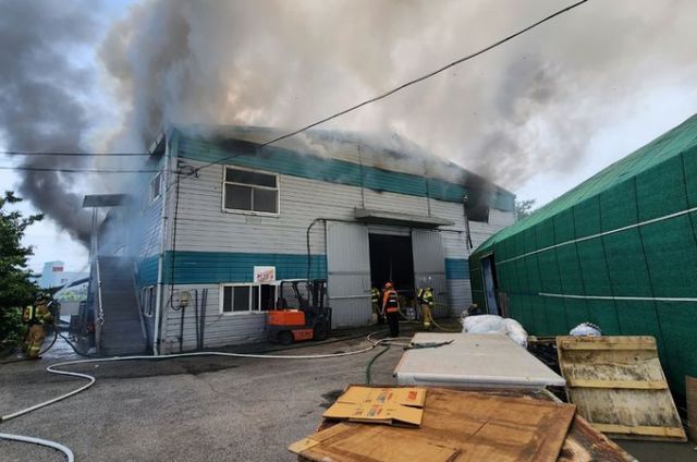 9일 부산 강서구 한 제조공장에서 화재가 발생했다. 사진은 사고 현장의 모습. /사진=뉴시스