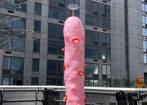 미국 뉴욕 맨해튼의 한 공원에 남성의 성기 모양 조형물이 설치돼 논란이다. 사진은 하이라인 공원에 설치된 대형 조형물. /사진=현지 매체 캡처