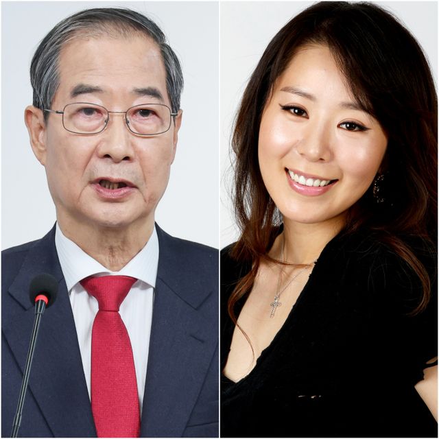 한덕수 전 국무총리가 가수 출신 방송인 오윤혜 씨를 허위사실을 퍼트려 명예훼손을 했다며 경찰에 고소 했다. 사진은 지난달 10일 한덕수 대선 예비 후보가 서울 여의도 국민의힘 중앙당사에서 현안 관련 긴급 기자회견을 하는 모습과 2011년 6월12일 인터뷰 차 머니투데이 사무실을 찾은 가수 오윤혜 모습(오른쪽). /사진=뉴스1, 머니투데이