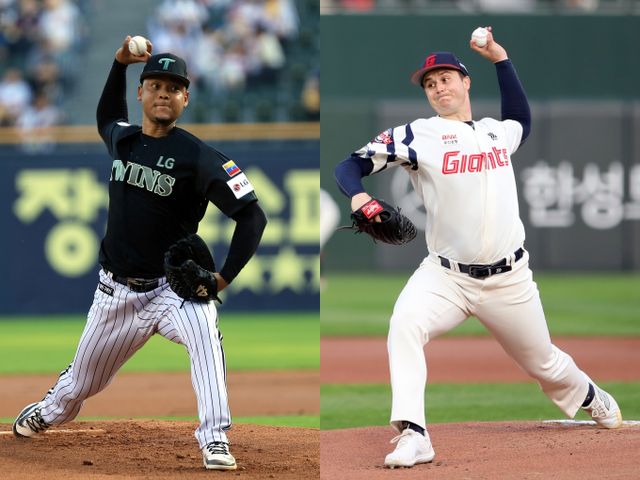 1위 도약을 노리는 LG트윈스와 롯데 자이언츠가 부산 사직구장에서 열리는 주중 3연전에서 맞대결을 펼친다. 사진은 LG에서 활약한 엘린저 에르난데스(왼쪽)와 롯데에서 활약한 터커 데이비슨의 모습. /사진=뉴스1