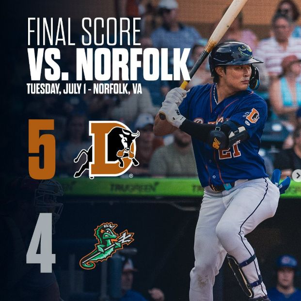 탬파베이 레이스 산하 트리플A 더럼 불스에서 활약 중인 김하성이 결승타 포함 멀티히트를 기록했다. 사진은 더럼에서 활약 중인 김하성의 모습. /사진=더럼 불스 인스타그램 캡처