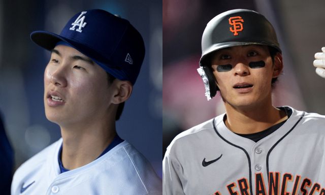 LA다저스 김혜성이 선발 명단에서 제외된 가운데 이정후가 두 경기 연속 선발 출전에 성공했다. 사진은 다저스에서 활약 중인 김혜성과 샌프란시스코에서 활약 중인 이정후의 모습. /사진=로이터