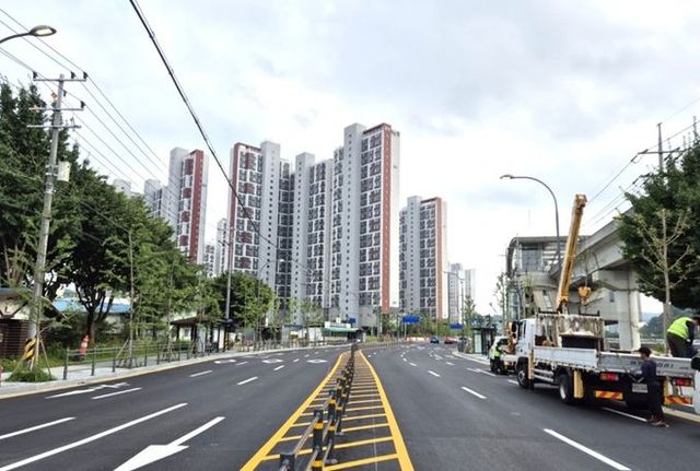 용인특례시가 위수탁사업으로 진행한 처인구 고립지구 주변도로 현장 전경
