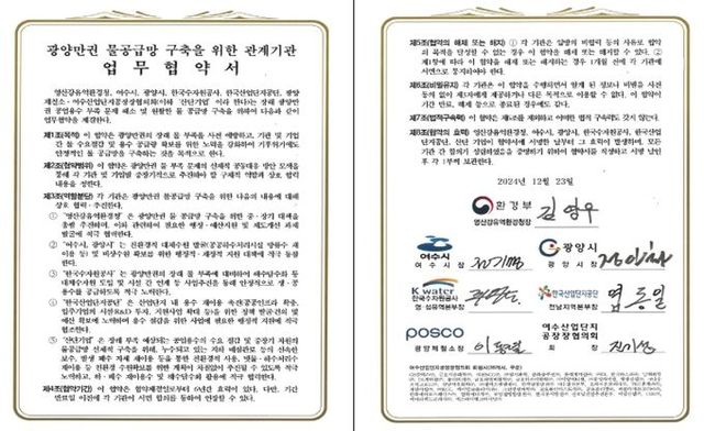 광양만권 물공급망 구축을 위한 관계기관 업무협약서