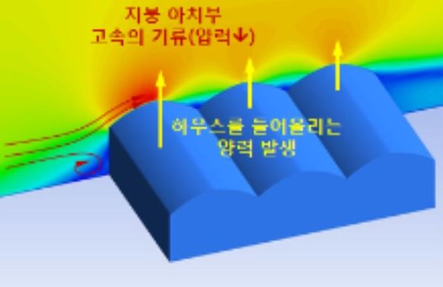 비닐온실로의 강한 바람 유입(연동형 비닐온실)