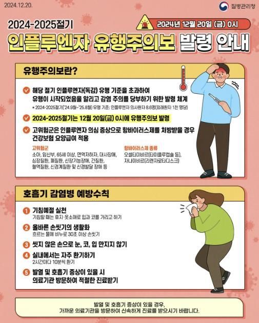 광주시, 인플루엔자 유행 주의보 발령에 따른 예방접종 및 예방수칙 준수 독려