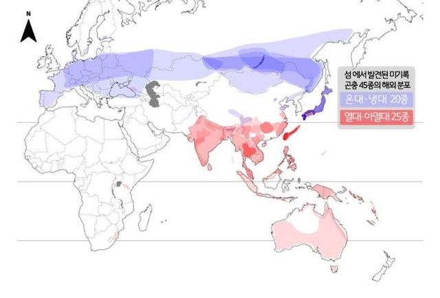 섬에서 발견된 미기록종 곤충의 해외 분포도