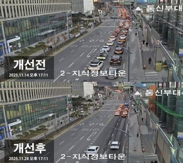 과천대로7길 퇴근시간대 모습(개선 전후)