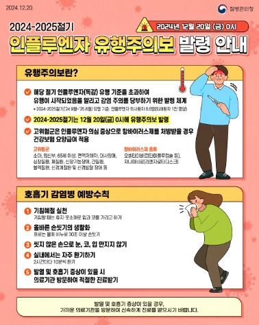 인플루엔자 유행주의보 발령 안내 포스터