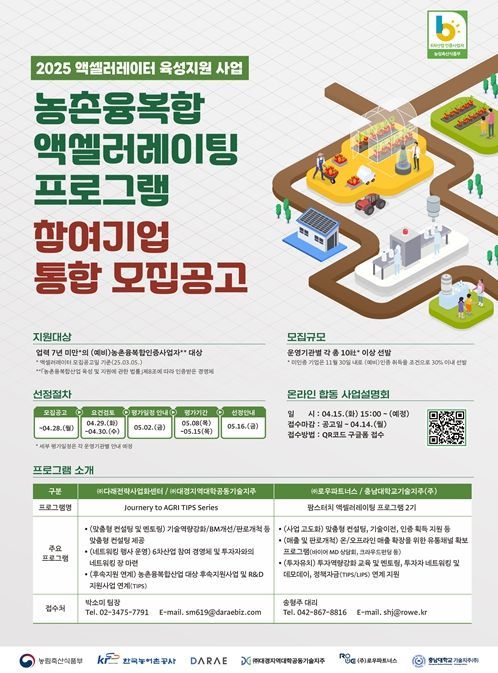 농촌융복합 액셀러레이팅 프로그램 모집 공고 포스터