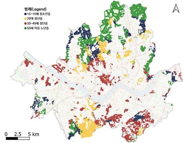 도시숲 이용 유형별 공간분포