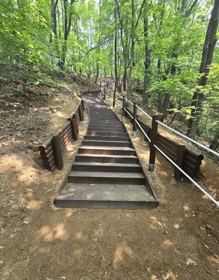 대지산 등산로에 설치된 목계단과 안전로프