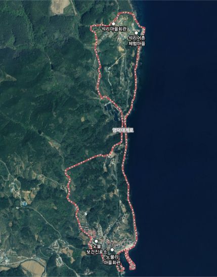 특별재생지역 지정-(영덕군) 영덕읍 석리·노물리 일원 (면적: 980,000㎡, 구역계: 붉은 점선-----)