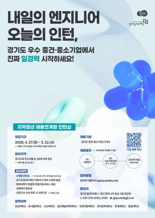청년 엔지니어 육성사업_지역 청년 채용연계형 인턴십 참여자 모집 포스터.
