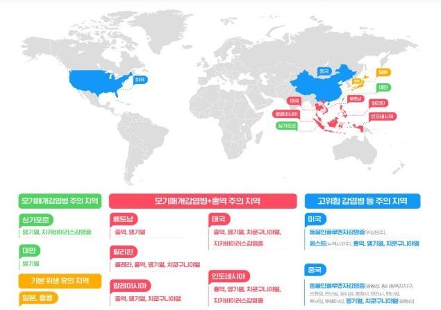 8월 여름 휴가철 상위 10개 해외여행지 감염병 지도