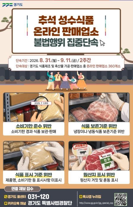 추석 성수식품 온라인 판매업소 불법행위 집중 단속