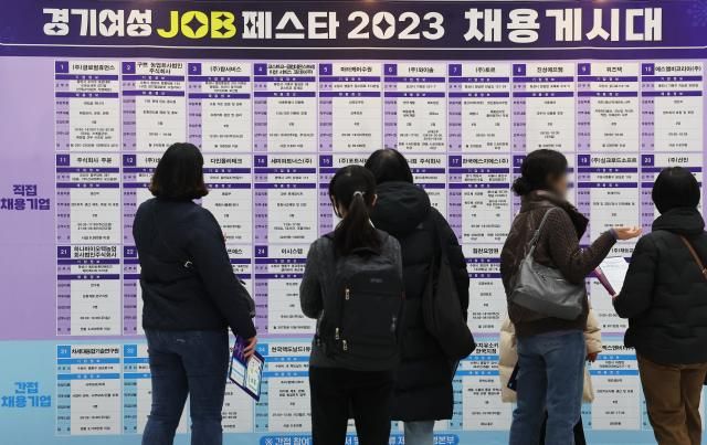 채용 게시판 살펴보는 구직자들 수원연합뉴스 홍기원 기자 21일 오후 경기도 수원시 권선구 수원메쎄에서 열린 경기도 여성취업박람회 경기여성 잡 페스타 2023에서 구직자들이 채용 게시판을 살펴보고 있다 20231121 xanaduynacokr2023-11-21 140603Media Only 저작권자 ⓒ 1980-2023 ㈜연합뉴스 무단 전재 재배포 금지저작권자 ⓒ 1980-2023 ㈜연합뉴스 무단 전재 재배포 금지