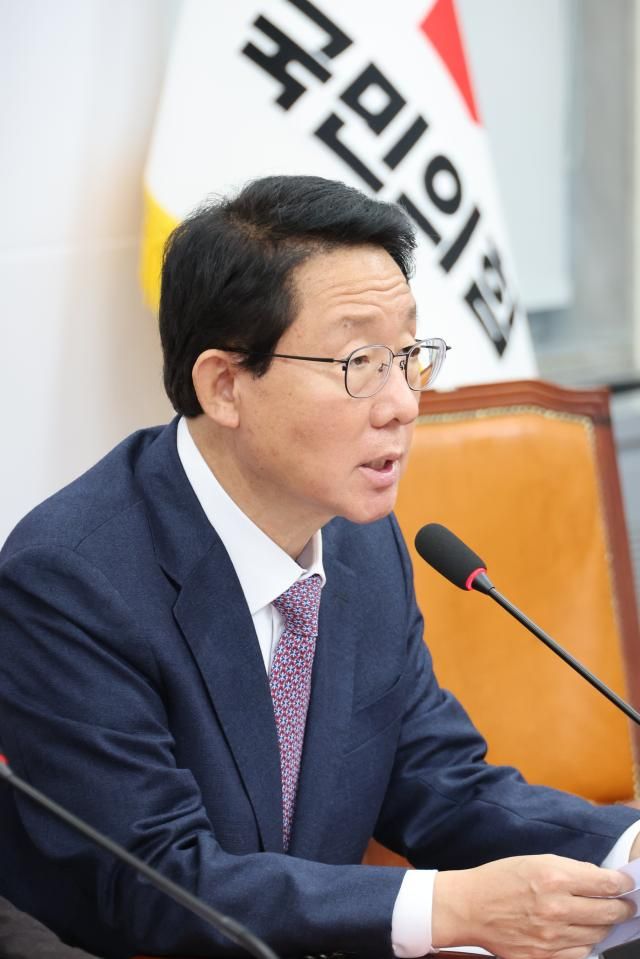 김상훈 국민의힘 정책위의장이 18일 오전 서울 여의도 국회에서 내년 예산안 심사 방향에 대해 설명하고 있다 사진연합뉴스