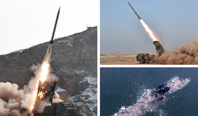 북한 국방과학원이 조종방사포탄과 탄도조종 체계를 새로 개발하는데 성공했다며 지난 11일 240㎜ 조종방사포탄 탄도조종 사격시험을 진행해 명중성에 대한 평가를 진행하고 그 우월성을 검증했다고 조선중앙통신이 12일 보도했다 사진연합뉴스