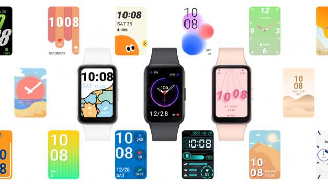 삼성전자 '갤럭시 핏3'는 100가지가 넘는 워치페이스를 지원한다. 왼쪽부터 실버, 그레이, 핑크 골드 색상. [사진=삼성전자 제공]