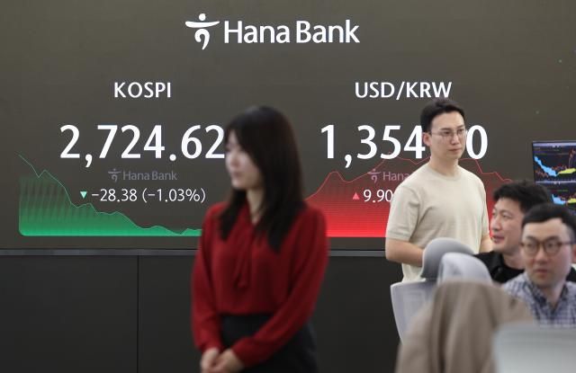 지난 17일 오후 서울 중구 하나은행 본점 딜링룸 모습 이날 코스피는 차익 실현 매물에 1 넘게 하락했다 사진연합뉴스