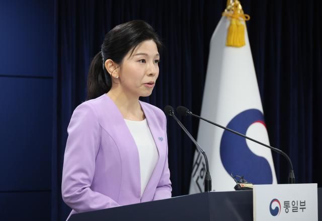 김인애 통일부 부대변인이 지난달 14일 서울 종로구 정부서울청사에서 정례브리핑을 하고 있다 사진연합뉴스