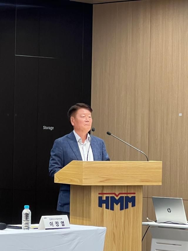 김경배 HMM 대표이사가 10일 오전 서울 여의도 본사에서 열린 기자간담회에서 발언하고 있다사진이나경 기자 