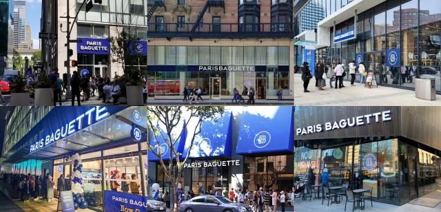 파리바게뜨가 북미 지역에 운영 중인 매장들 왼쪽 위 시계방향으로 뉴욕 맨해튼 브로드웨이점 뉴욕 맨해튼 렉싱톤 에비뉴점 캐나다 토론토 영앤쉐퍼드점 필라델피아 유니버시티점 캘리포니아 DTLA점 캐나다 코퀴틀람점 사진SPC그룹