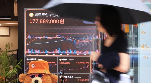 10일 한 시민이 서울 강남구 빗썸 라운지 앞을 지나고 있다 사진연합뉴스