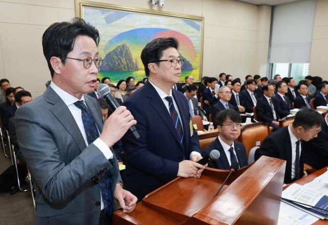 조좌진 롯데카드 대표이사왼쪽가 14일 서울 영등포구 여의도 국회에서 열린 공정거래위원회 개인정보보호위원회 등에 대한 정무위원회 국정감사에 증인으로 출석 의원 질의에 답하고 있다 사진연합뉴스