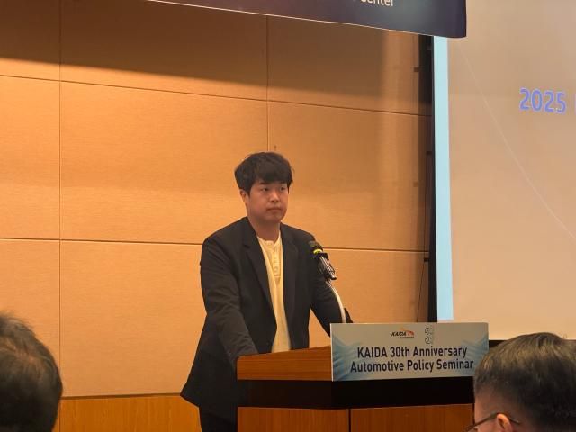 21일 서울 여의도 FKI 타워에서 열린 KAIDA 창립 30주년 정책세미나에서 유민상 오토노머스에이투지 최고전략책임자CSO·상무가 발표하고 있다 사진이성진 기자