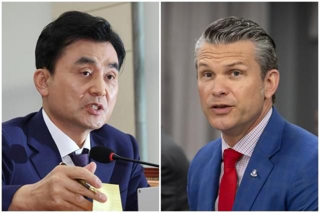 안규백 국방부 장관과왼쪽 피트 헤그세스 미 국방부 장관오른쪽 사진연합뉴스