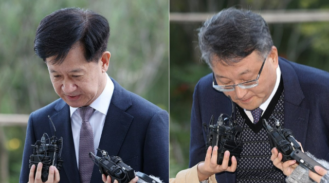 김건희 여사 관련 의혹들을 수사하는 민중기 특별검사팀에 박노수왼쪽 김경호 새 특검보가 지난 27일 서울 광화문 KT 빌딩 사무실로 출근하면서 인사하고 있다 사진연합뉴스