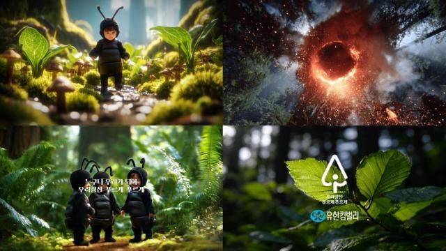 유한킴벌리의 우리강산 푸르게 푸르게 인공지능AI 광고캠페인 더 해피 버로우 주요 장면 자료유한킴벌리