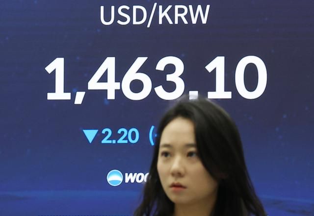 19일 서울 중구 우리은행 본점 딜링룸 현황판에 원달러 환율이 표시돼 있는 모습 사진연합뉴스