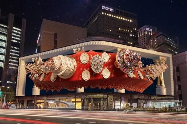 신세계백화점 본점 외벽 스크린의 크리스마스 영상 이미지 사진신세계백화점