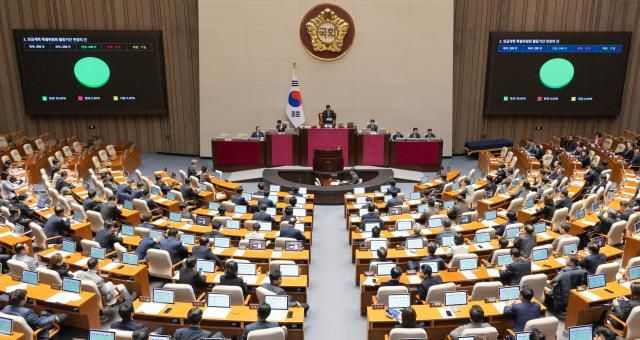 11일 국회에서 열린 12월 임시국회 1차 본회의에서 연금개혁 특별위원회 활동기간 연장의 건이 통과되고 있다 사진연합뉴스