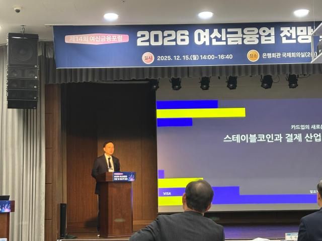 유창우 비자코리아 전무가 15일 서울 중구 은행회관에서 열린 여신금융포럼에서 발표를 하고 있다 사진정윤영 기자