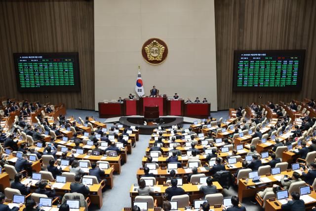 예산안 처리 법정 시한인 2일 국회 본회의에서 2026년도 예산안에 대한 수정안이 찬성 262인 반대 8인 기권 6인으로 가결되고 있다사진연합뉴스