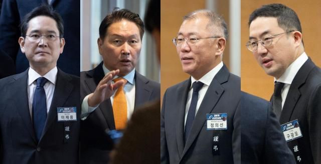 이재용 삼성전자 회장왼쪽부터과 최태원 SK회장 정의선 현대차그룹 회장 구광모 LG 회장 사진아주경제DB